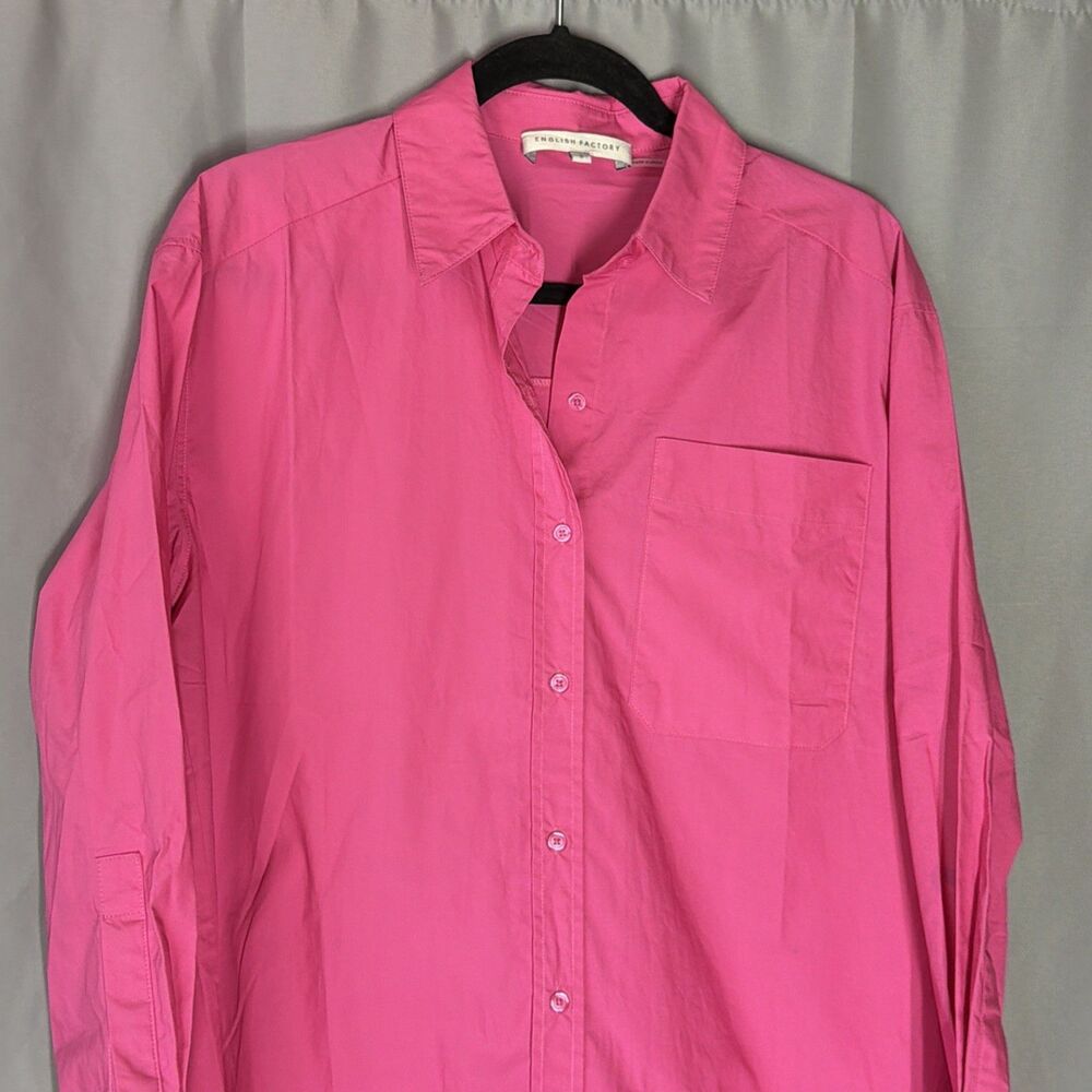 English Factory Hot Pink Cotton Button Down Mini Shirt Dress Size Small S - Picture 2 of 12